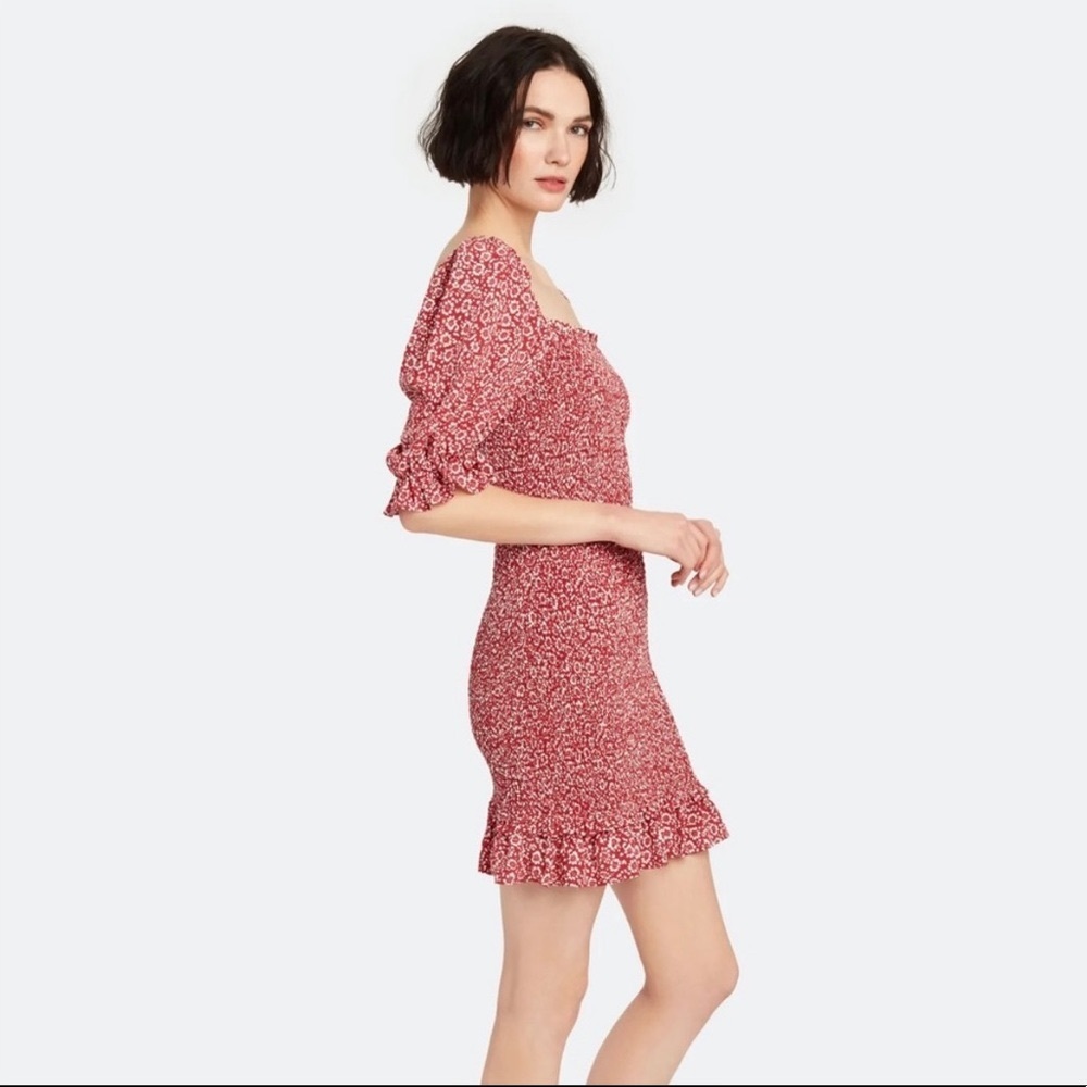 AUGUSTE THE LABEL Cottage-core Marlowe Shirred Mini Dress.
